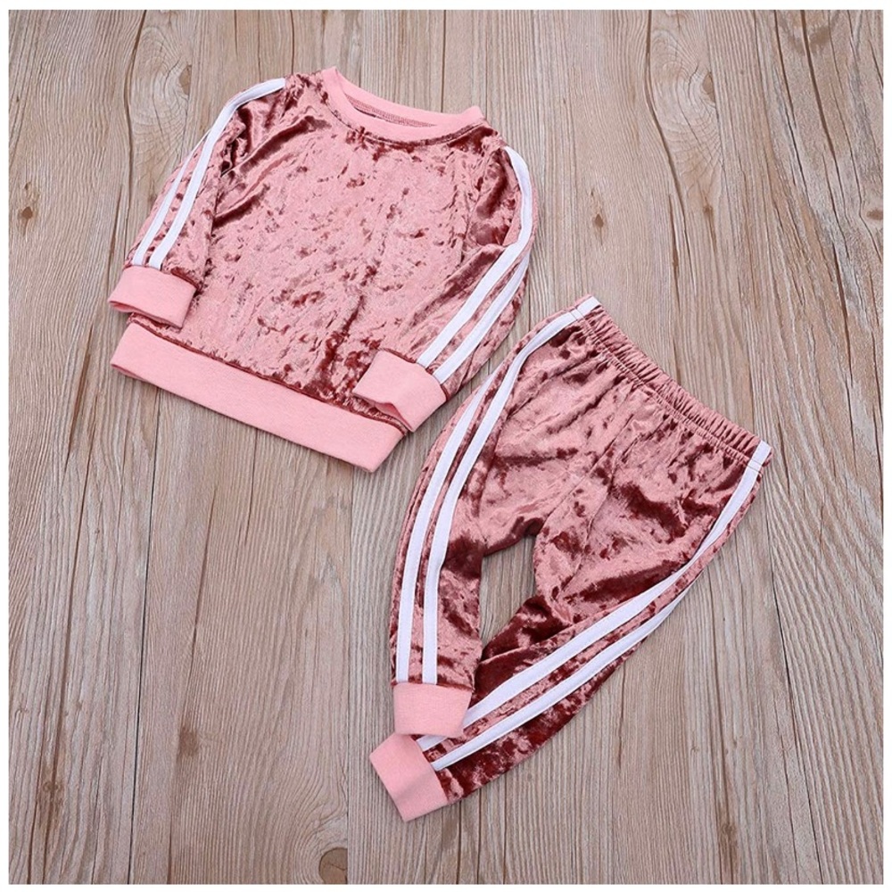 Velour 2piece set pink with white stripe sweatsuit